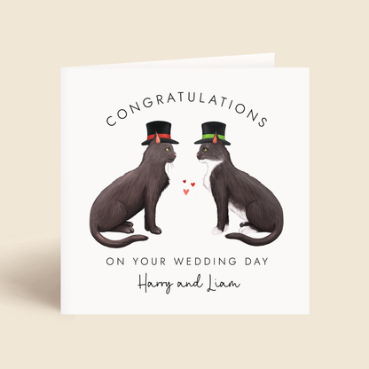 Personalised Cats Mr and Mr Wedding Card