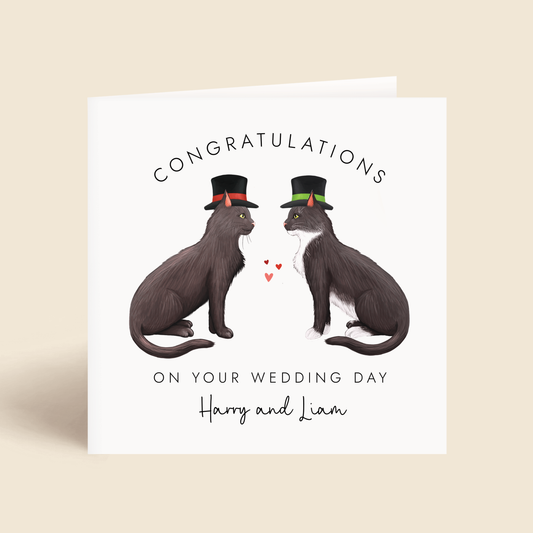 Personalised Cats Mr and Mr Wedding Card