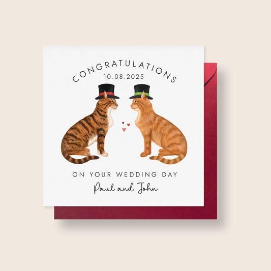 Personalised Cats Mr and Mr Wedding Card