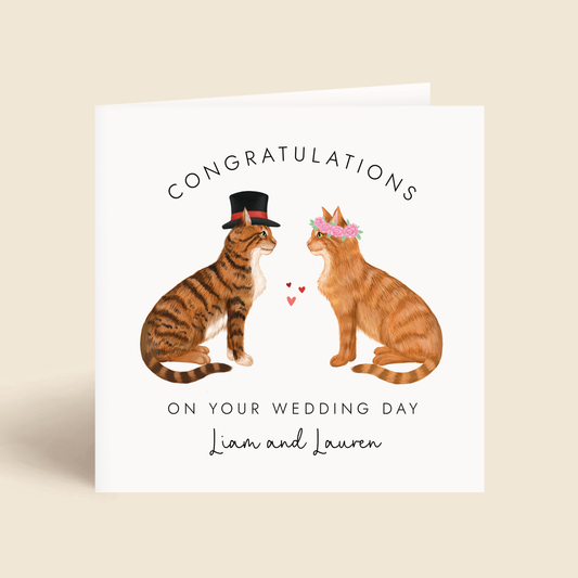 Personalised Cats Mr and Mrs Wedding Card