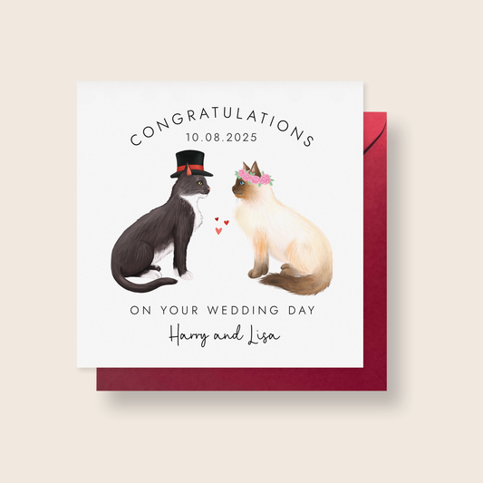 Personalised Cats Mr and Mrs Wedding Card