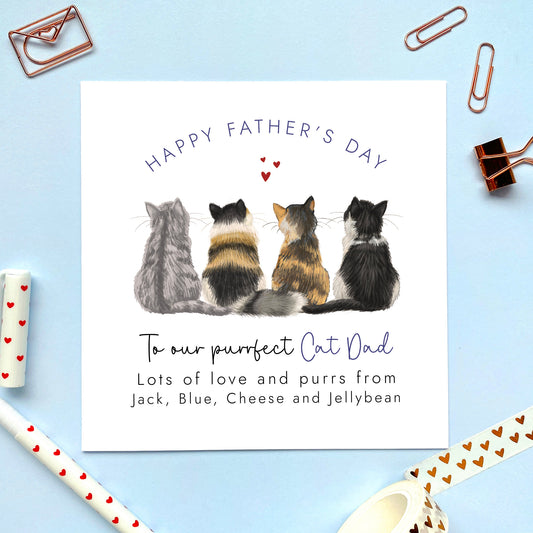 Custom 4 Cats Fathers Day Card for Cat Dad