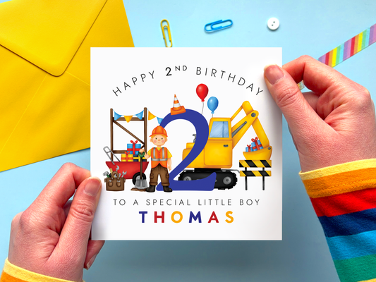 Personalised Construction 2nd Birthday Card