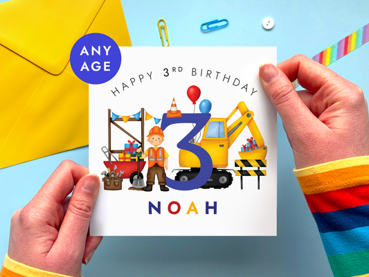 Personalised Construction Birthday Card