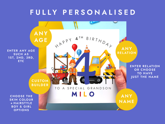 Personalised Construction Birthday Card