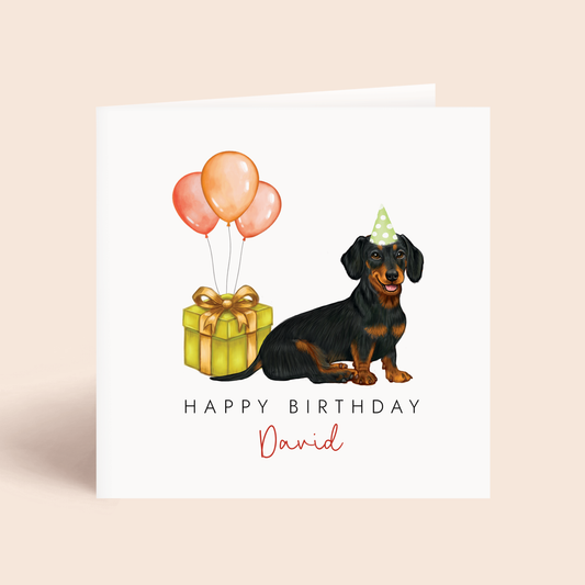 Personalised Black Tan Dachshund Dog Birthday Card
