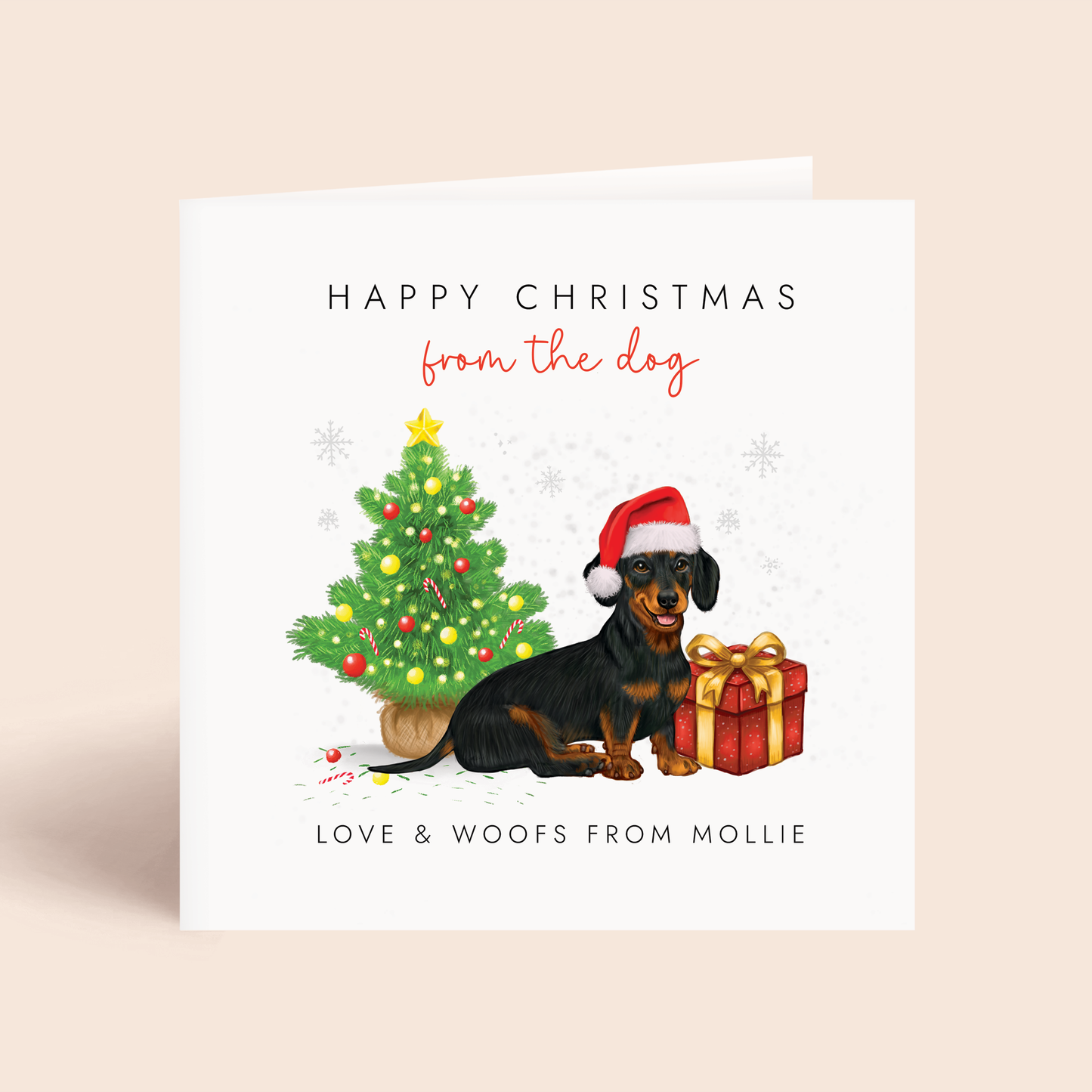 Personalised From The Dog Christmas Card - Black Tan Dachshund