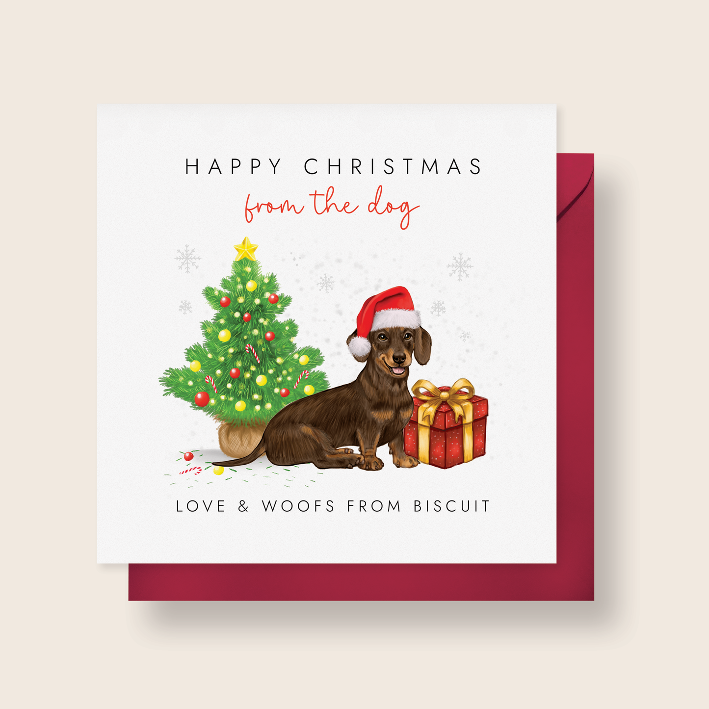 Personalised From The Dog Christmas Card - Chocolate Tan Dachshund