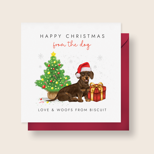 Personalised From The Dog Christmas Card - Chocolate Tan Dachshund