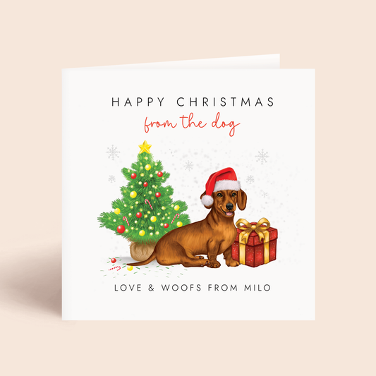 Personalised From The Dog Christmas Card - Red Dachshund