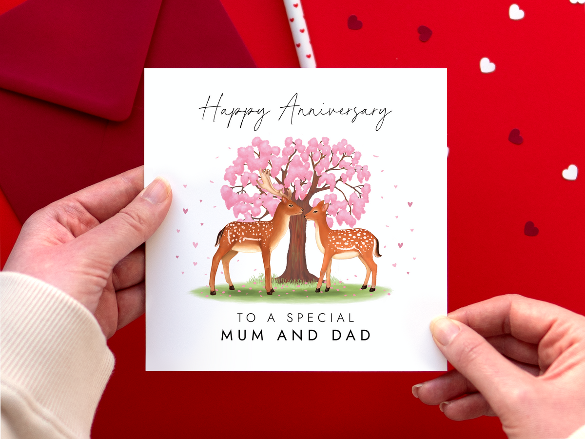Personalised Deer Anniversary Card for Mum and Dad