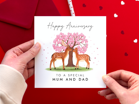 Personalised Deer Anniversary Card for Mum and Dad