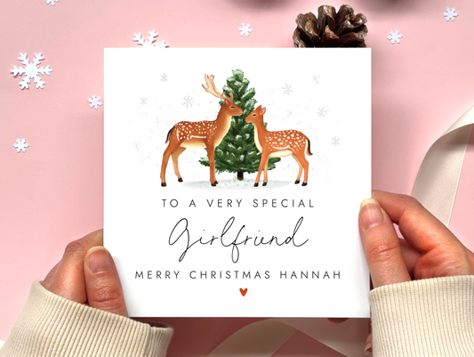 Personalised Deer Christmas Card for Girlfriend