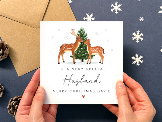 Personalised Deer Christmas Card for Husband
