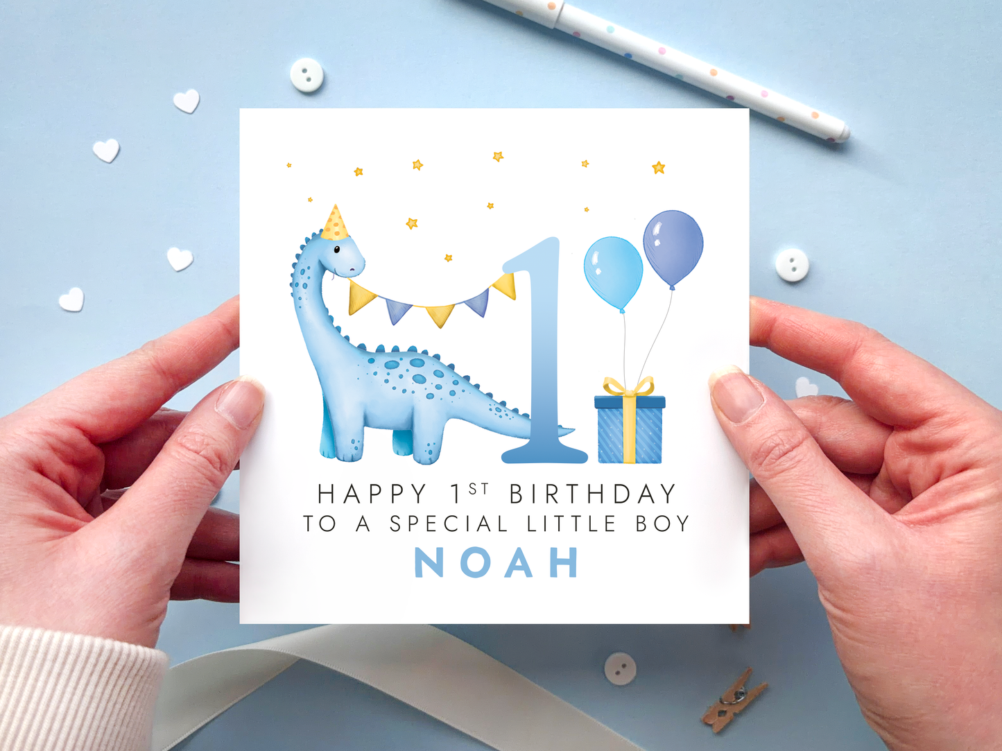 personalised dinosaur 1st birthday card for little boy