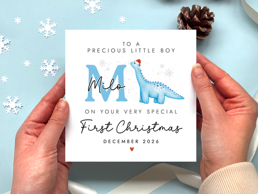 Personalised Dinosaur 1st Christmas Card for Boy