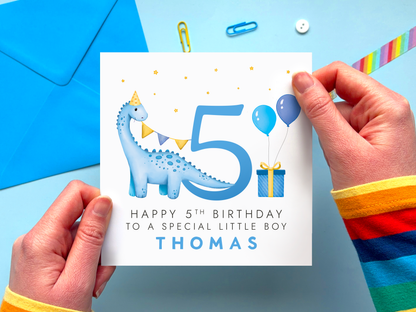 Personalised Dinosaur 5th Birthday Card