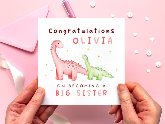 Personalised Dinosaurs New Big Sister Card