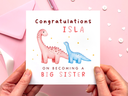 Personalised Dinosaurs New Big Sister Card