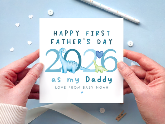 Personalised Dinosaur First Fathers Day Card for Daddy