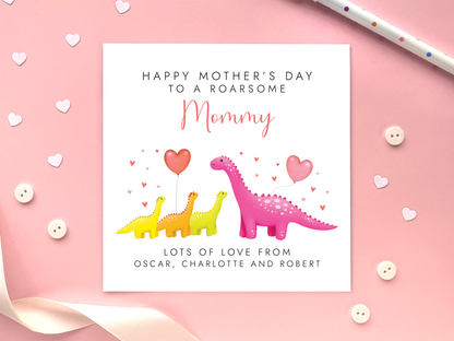 Personalised Dinosaur Mothers Day Card from Children