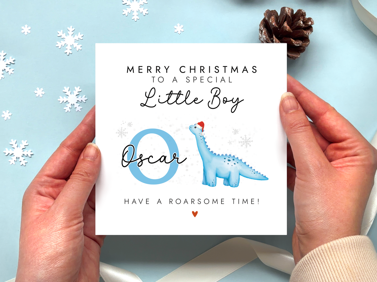 Personalised Dinosaur Christmas Card for Boy
