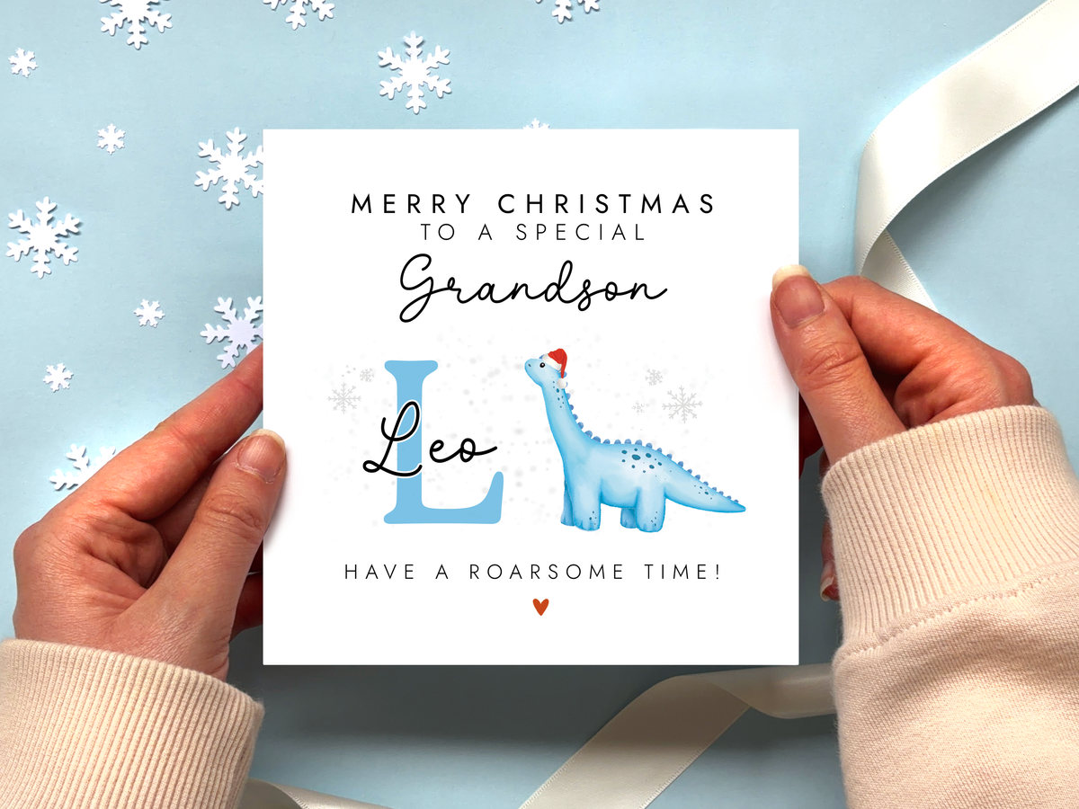 Personalised Dinosaur Christmas Card for Boy