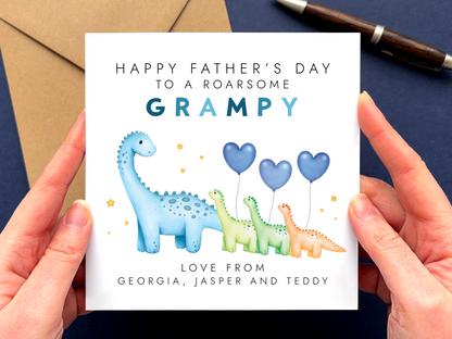 Personalised Dinosaur Fathers Day Card for Grandad