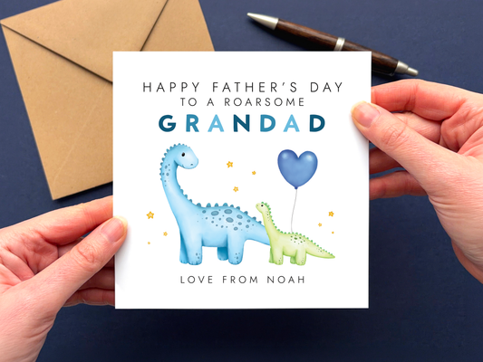 Personalised Dinosaur Fathers Day Card for Grandad
