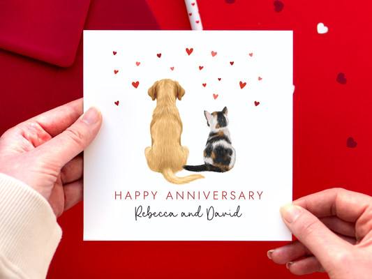 Personalised Cat and Dog Anniversary Card