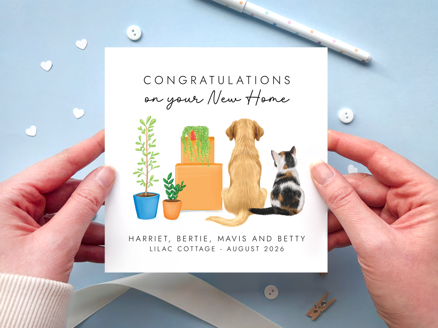 Personalised Cat and Dog New Home Card