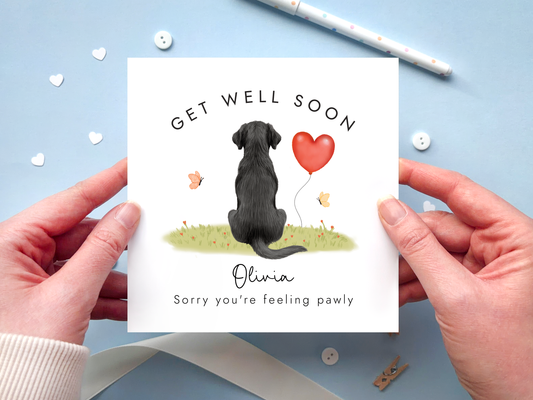 Personalised dog get well soon card, black labrador
