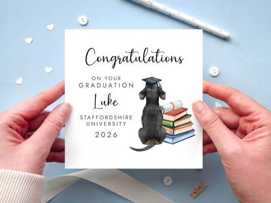 Personalised Dog Graduation Card featuring a Dachshund