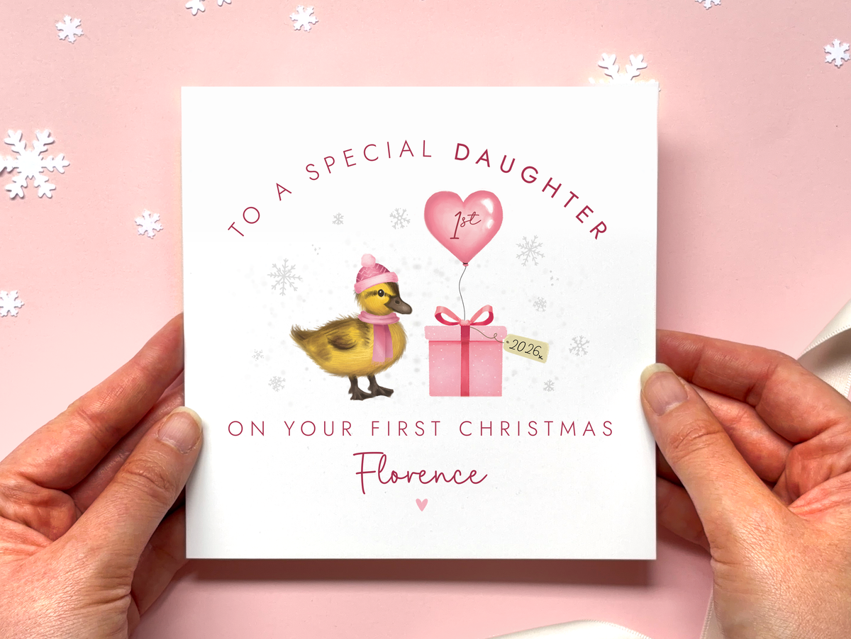 Personalised Duckling 1st Christmas Card for Girl