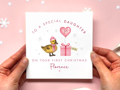 Personalised Duckling 1st Christmas Card for Girl