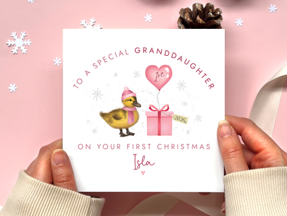 Personalised Duckling 1st Christmas Card for Girl