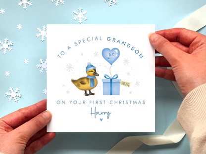 Personalised Duckling 1st Christmas Card for Boy