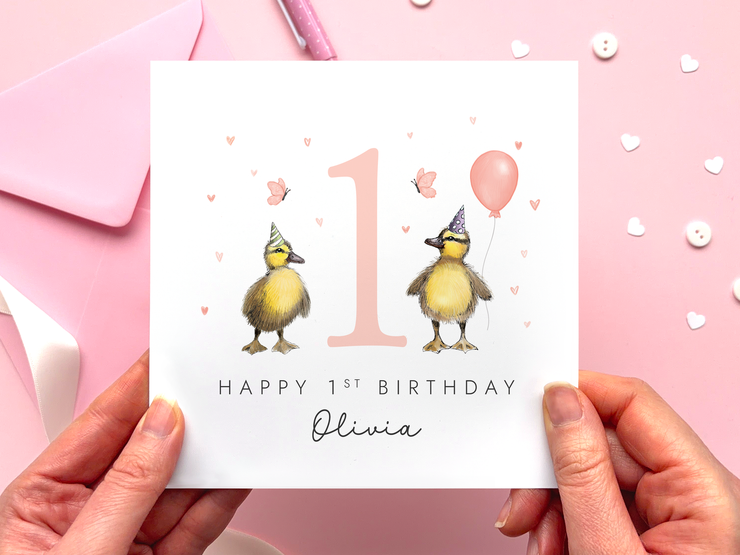 Personalised Ducklings 1st Birthday Card for Girl
