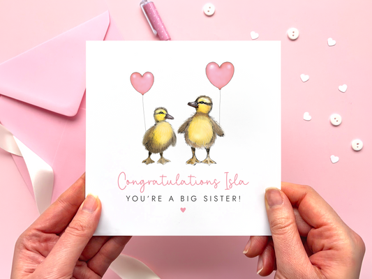 Personalised Ducks New Big Sister Card