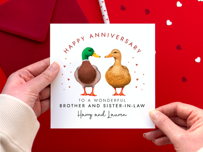 Personalised Duck Anniversary Card for Brother & Sister-in-Law