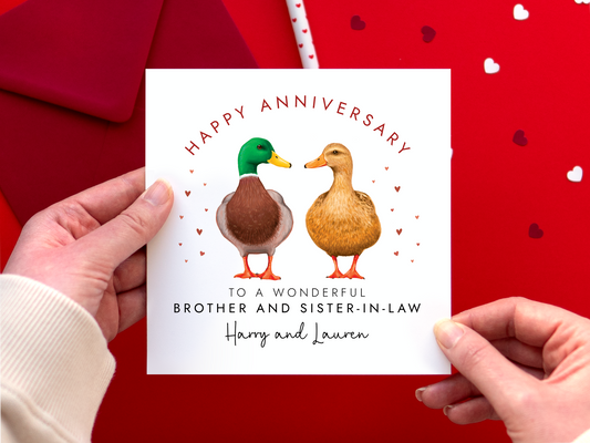 Personalised Duck Anniversary Card for Brother & Sister-in-Law