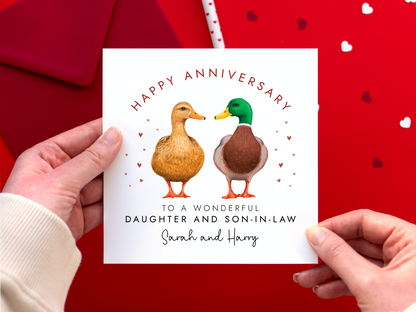Personalised Duck Anniversary Card for Daughter & Son-in-Law