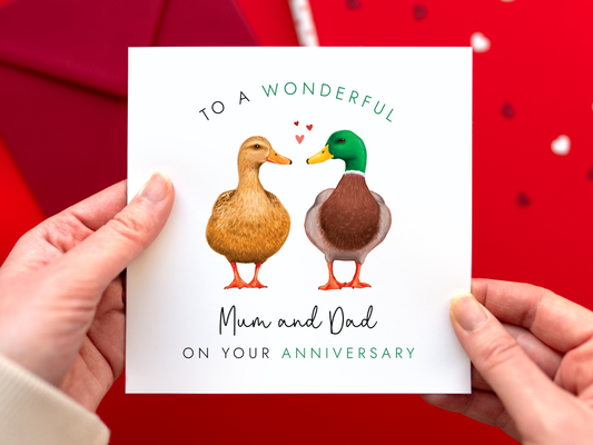 Personalised Duck Anniversary Card for Mum and Dad