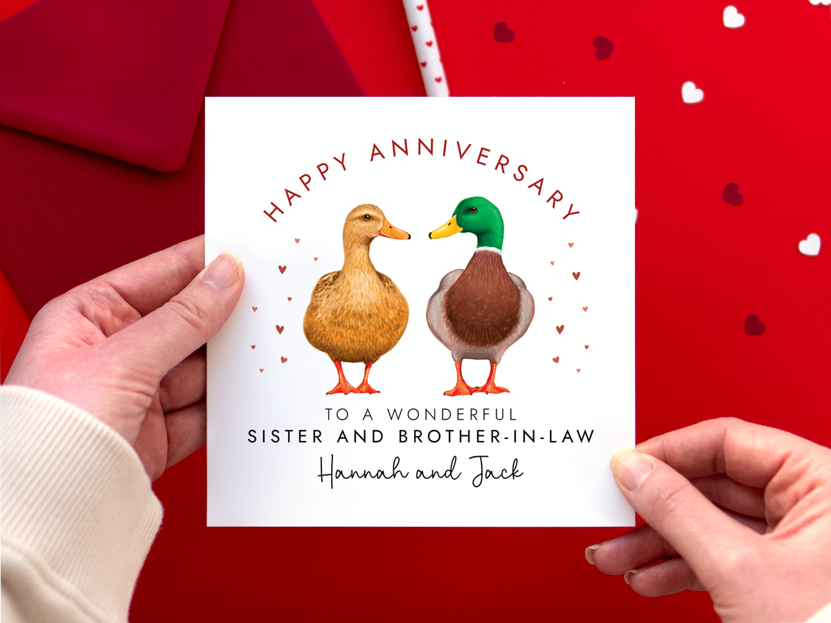 Personalised Duck Anniversary Card for Sister & Brother-in-Law