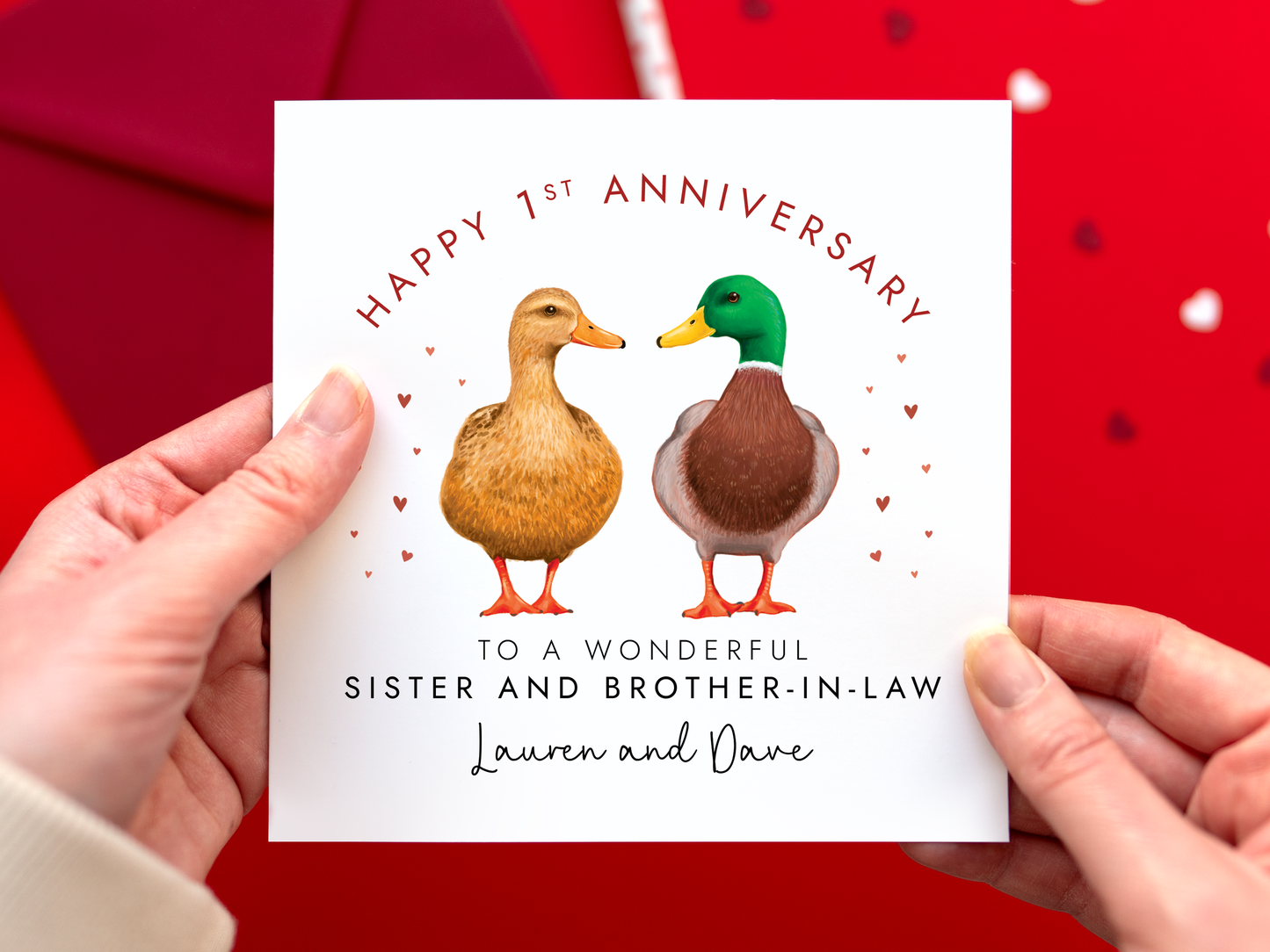 Personalised Duck Anniversary Card for Sister & Brother-in-Law