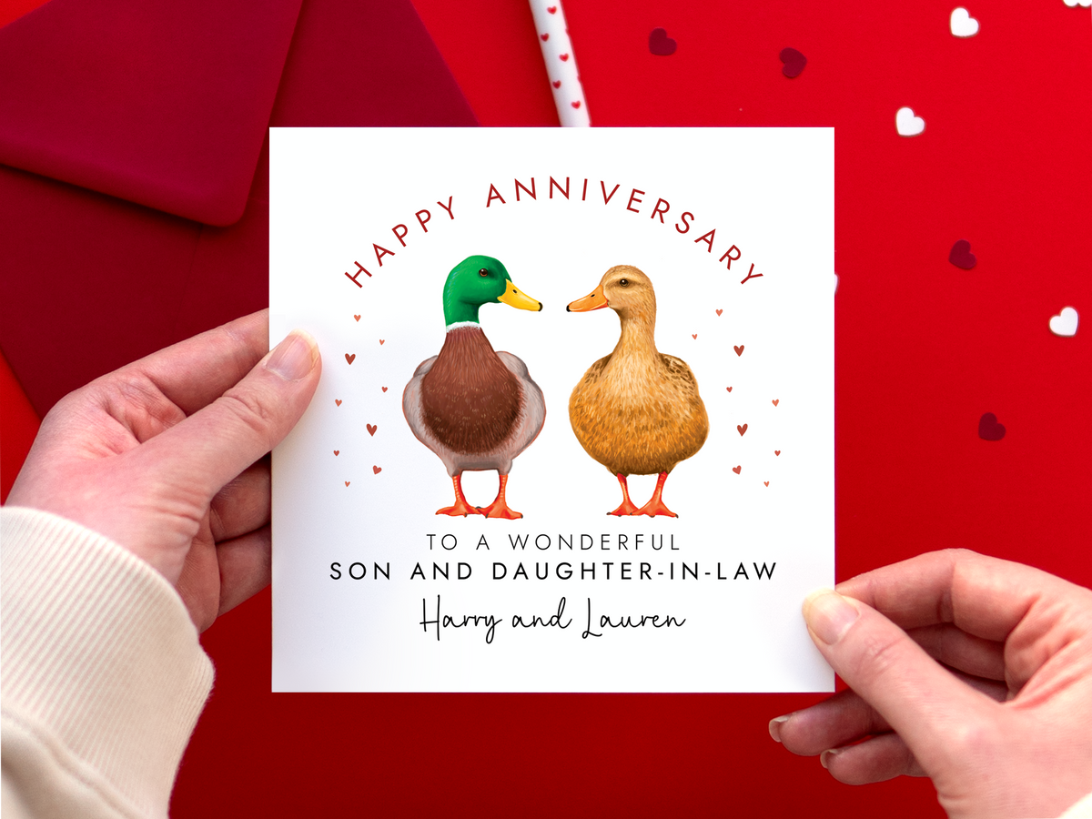 Personalised Duck Anniversary Card for Son & Daughter-in-Law