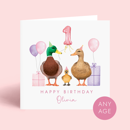Personalised Ducks Birthday Card for Girls
