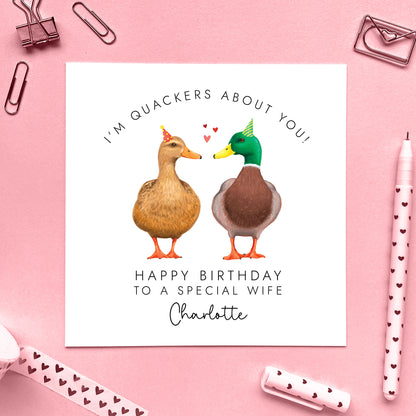 Personalised Duck Couple Birthday Card