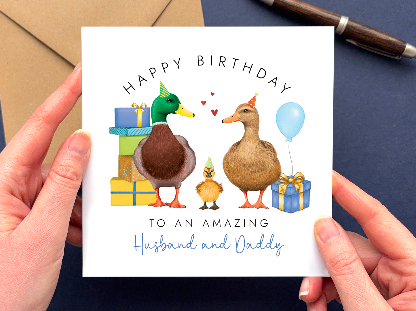 personalised ducks birthday card for husband and daddy