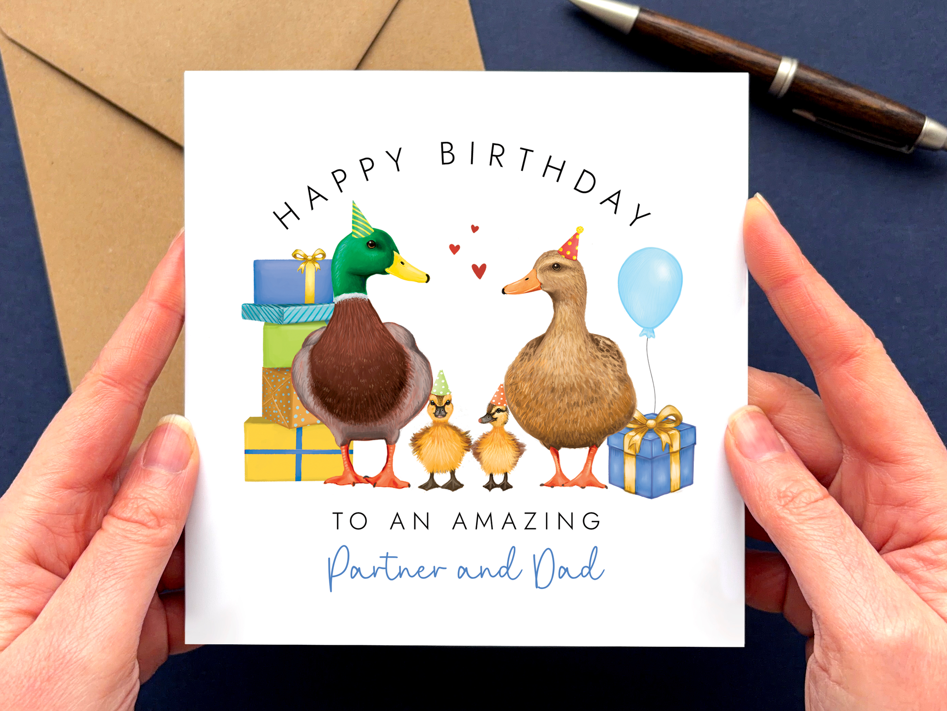 personalised ducks birthday card for partner and dad to 2 children